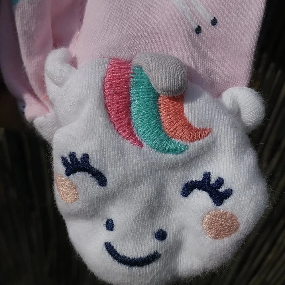 Girl's Pink Unicorn Clouds Rainbow Snap One Piece - 6M